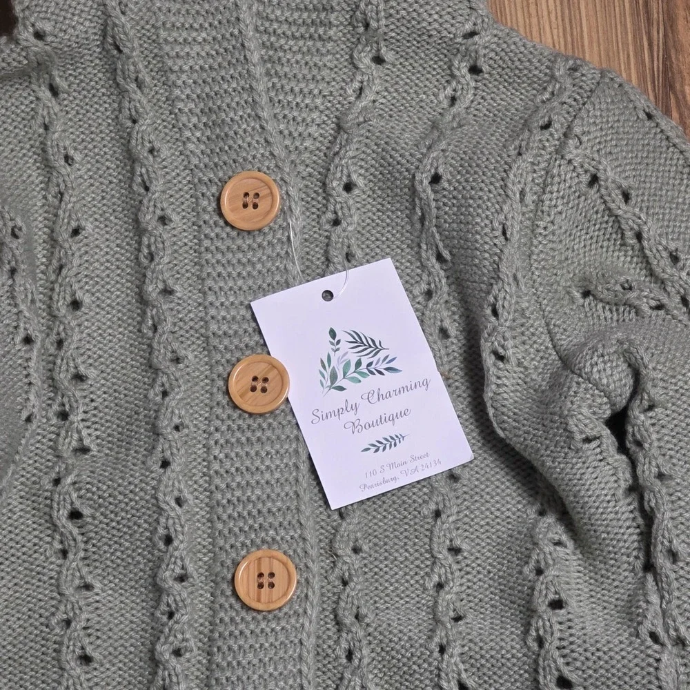 Mimixiong Baby Sweater Hooded Romper Baby Size 18-24 M Green‎ Button Front NWT